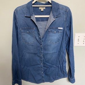 Calvin Klein Jeans Denim Pearl Snap Shirt - Blue